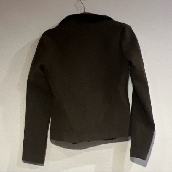 J’Amy Tarr Green Wool and Black Leather Funnel Neck Jacket size XS - Picture 9 of 9